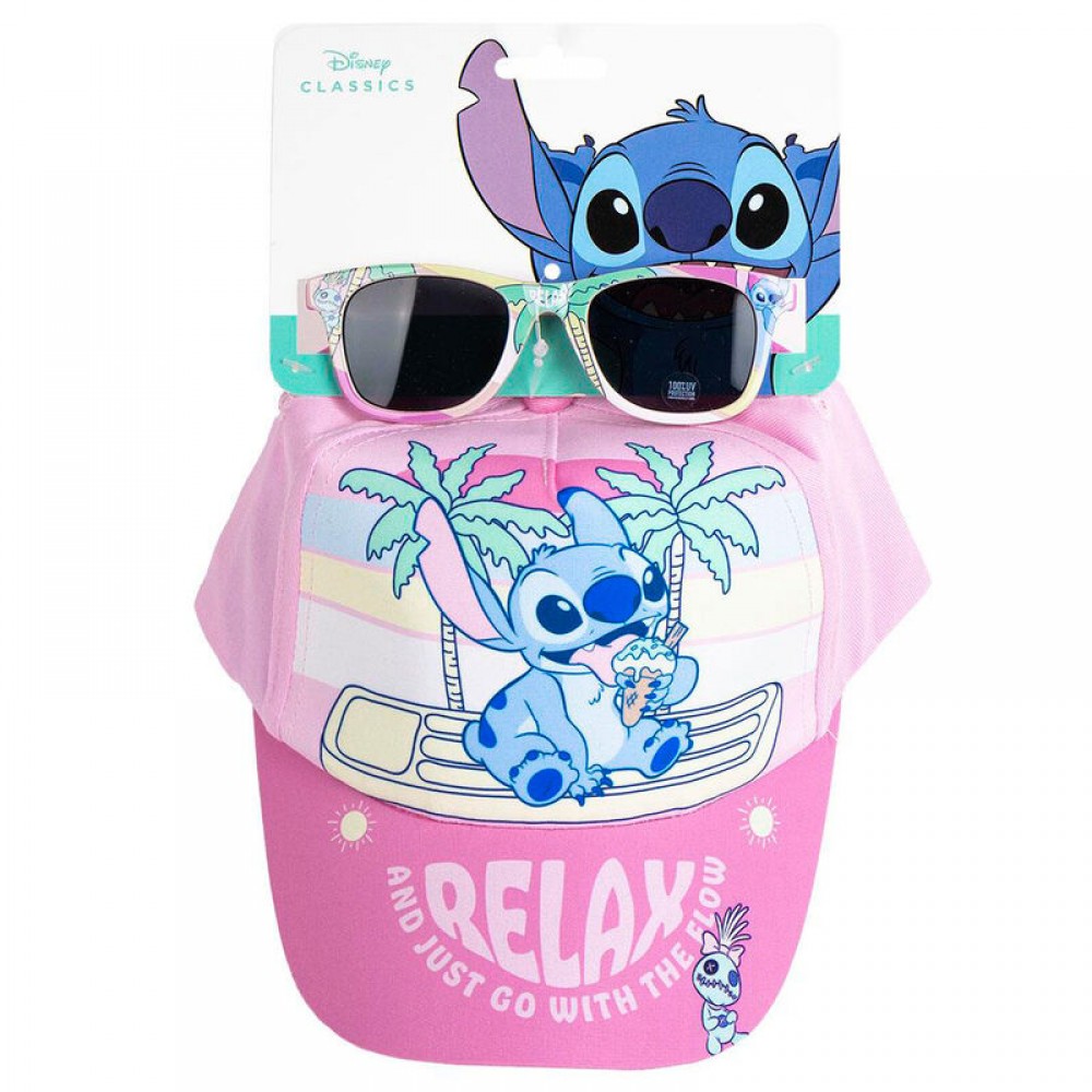 Disney Stitch Set Καπέλο - Γυαλιά  Ροζ