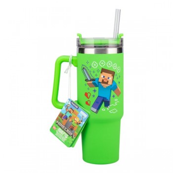 Minecraft Green 900ml Insulated Μπουκάλι με Καλαμάκι
