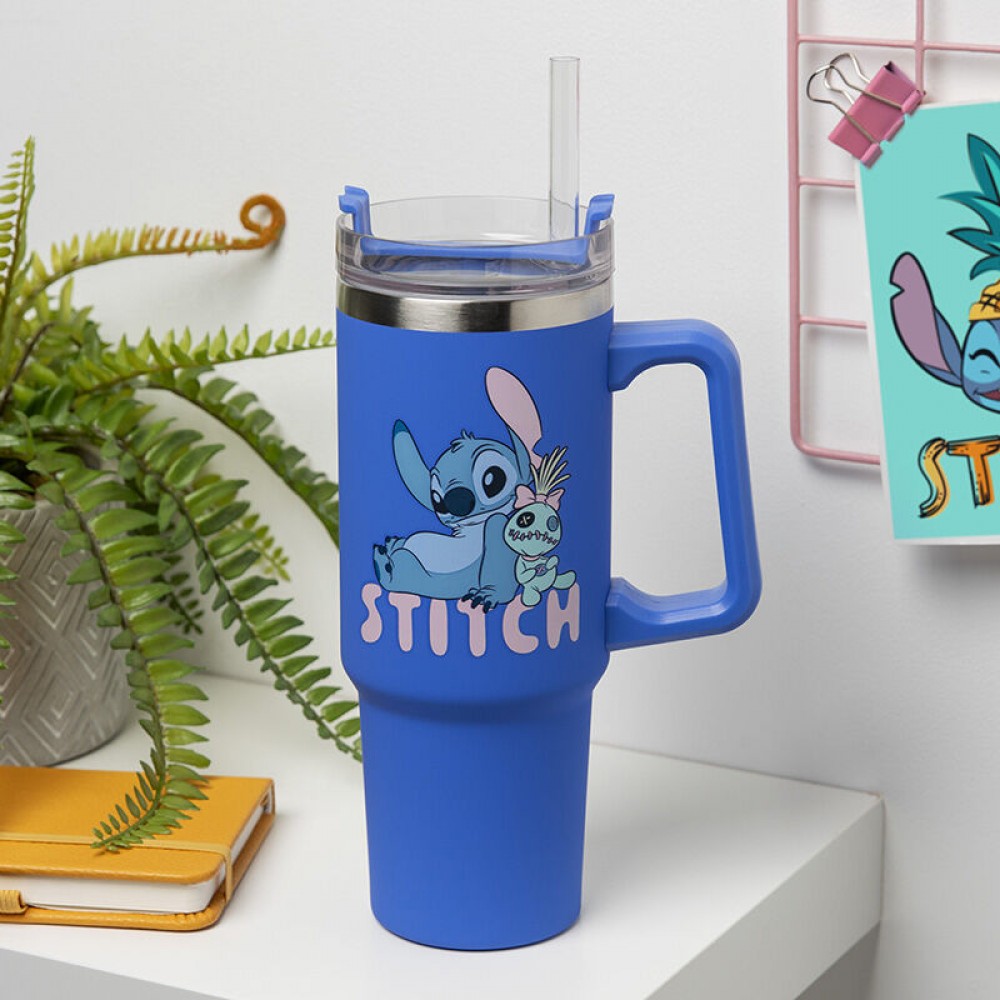 Stitch Blue 900ml Insulated Cup and Straw