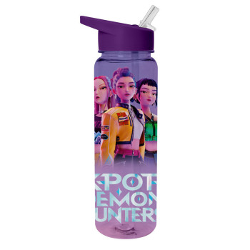 K-POP Demon Hunters Huntrix Flip Top Πλαστικό Μπουκάλι με Καλαμάκι 750ml