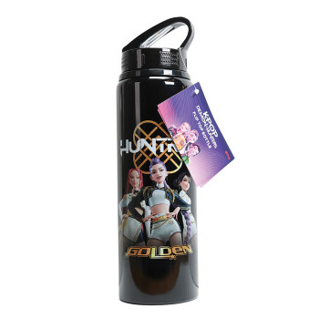 K-POP Demon Hunters Huntrix Golden Flip Top Μπουκάλι Αλουμινένιομε Καλαμάκι 750ml