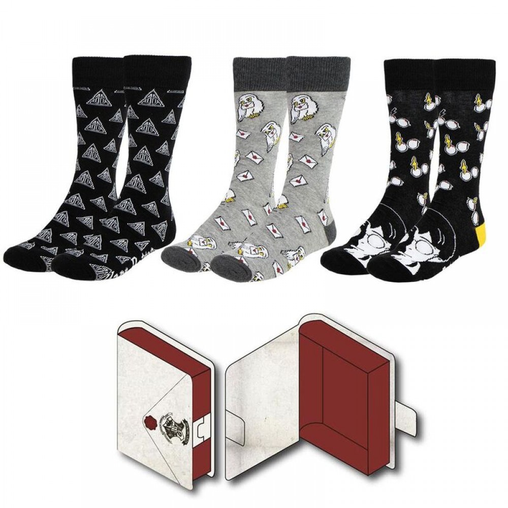 Harry Potter Σετ 3 Ζευγάρια Κάλτσες Ενηλίκων One Size 38/45