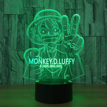 LED 3D Φωτιστικό Illusion Led One Piece Monkey D. Luffy